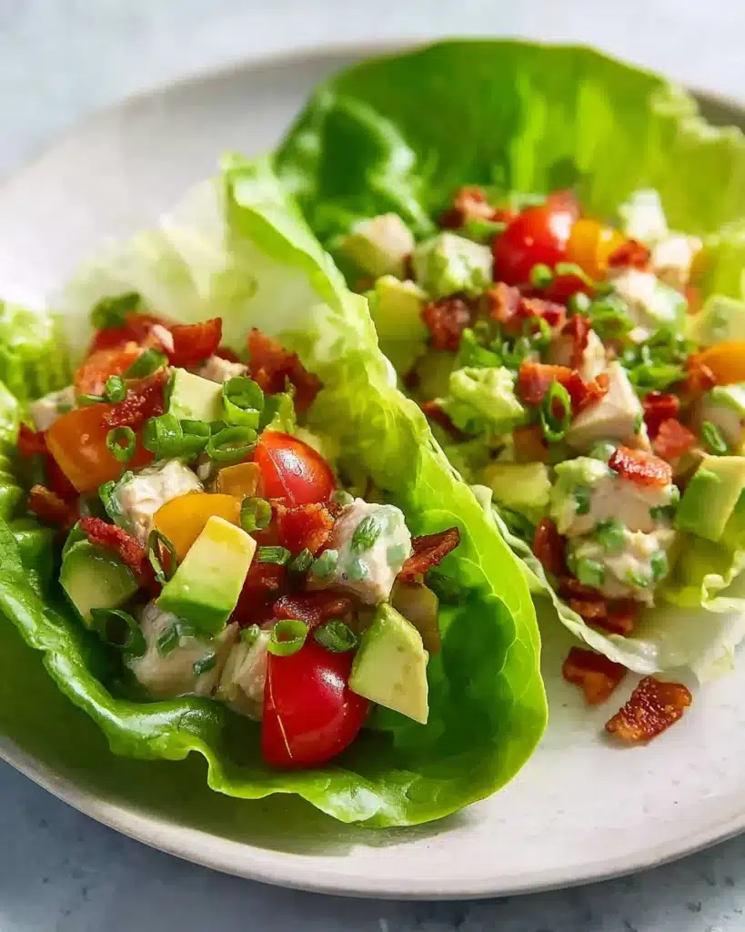 Delicious BLT chicken salad lettuce wraps ready to enjoy
