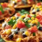 Delicious Mexican rotisserie chicken tostadas topped with fresh ingredients