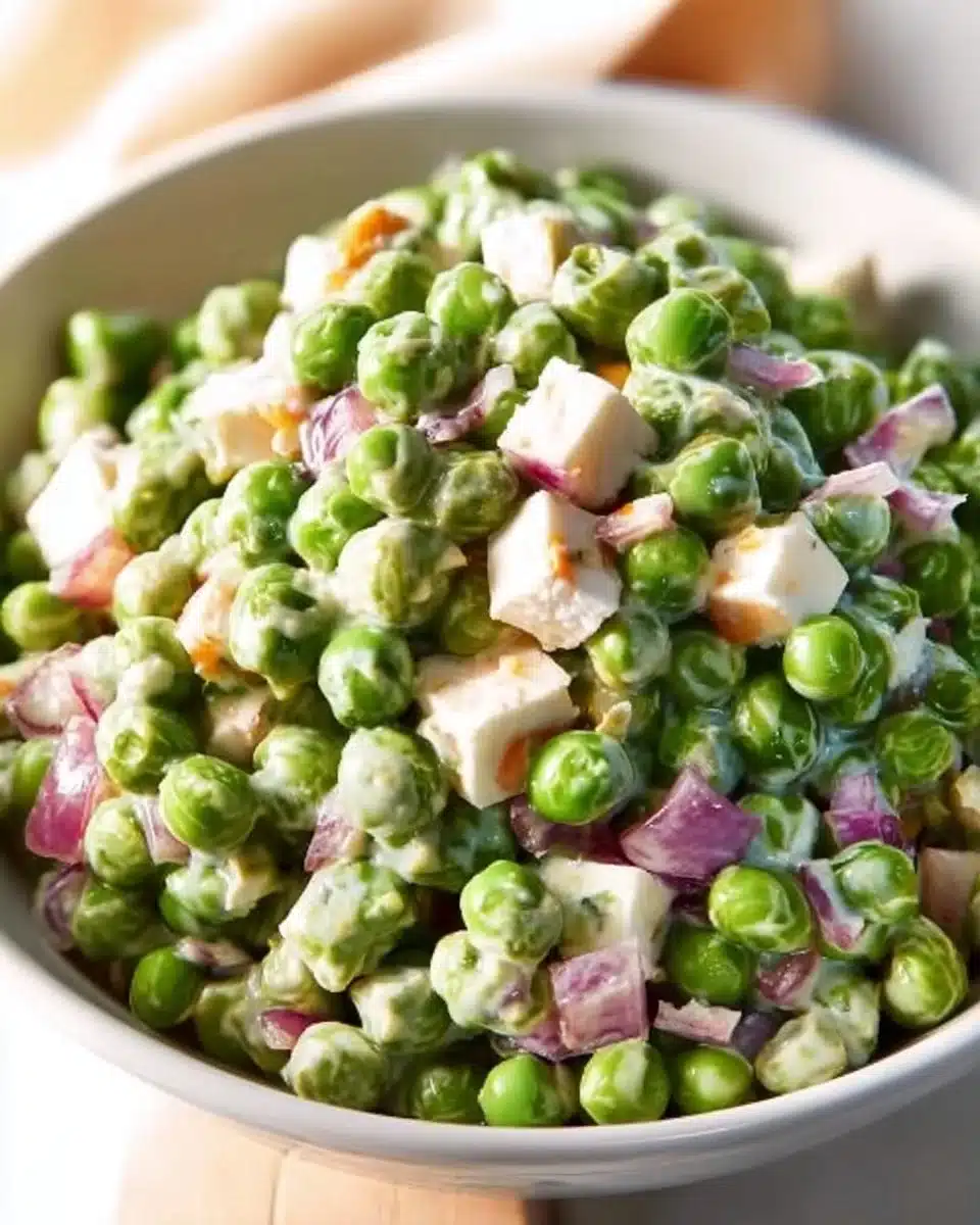 Old-Fashioned Pea Salad with fresh vegetables and creamy dressing