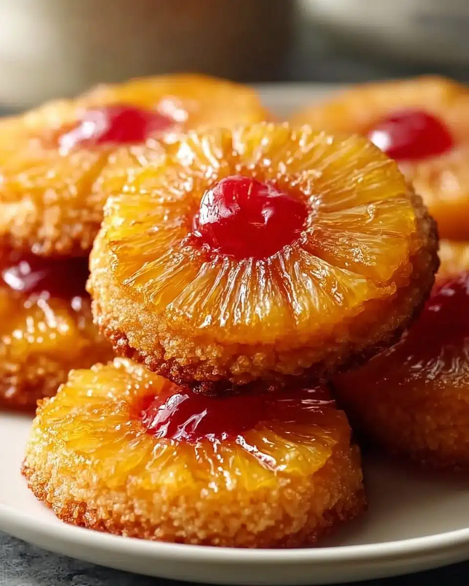 Delicious Pineapple Upside-Down Cookies on a plate, ready to enjoy.