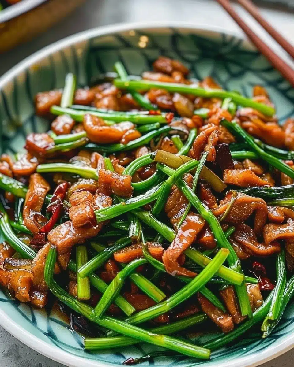 Garlic Scape Stir Fry with Pork