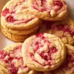 A plate of homemade raspberry lemonade cookies with a refreshing twist