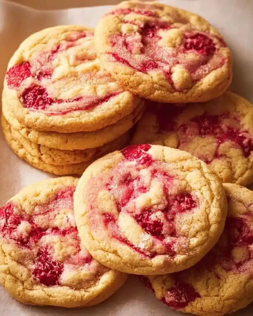 A plate of homemade raspberry lemonade cookies with a refreshing twist