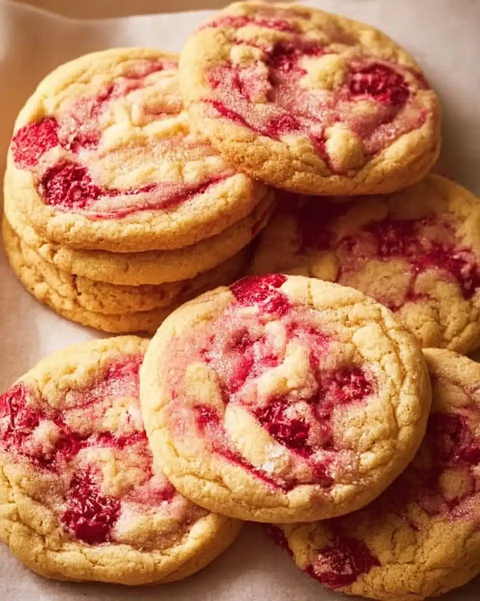 A plate of homemade raspberry lemonade cookies with a refreshing twist