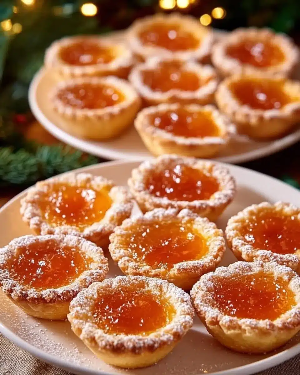 Homemade simple mini apricot tarts with fresh apricots on a wooden table.