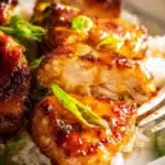 Delicious plate of Glazed Apricot Chicken garnished with herbs