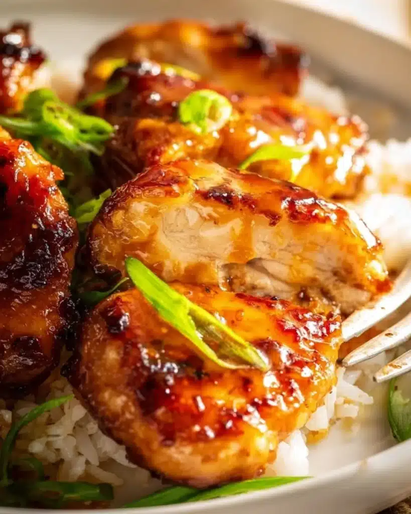 Delicious plate of Glazed Apricot Chicken garnished with herbs
