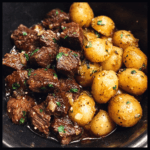 Slow Cooker Garlic Butter Beef Bites with Potatoes
