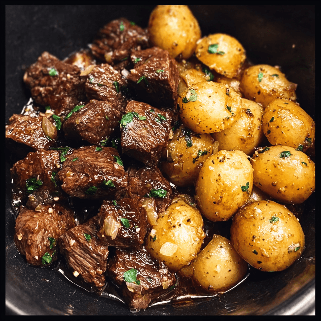 Slow Cooker Garlic Butter Beef Bites with Potatoes