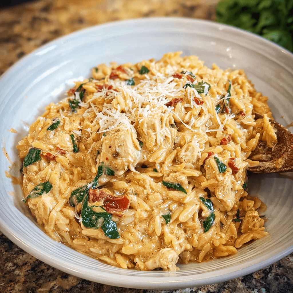 Slow Cooker Creamy Tuscan Chicken Orzo