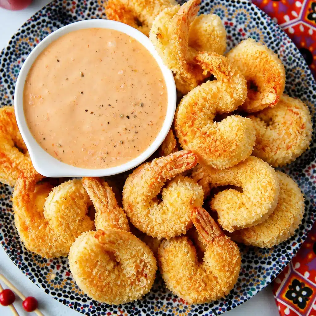 Delicious Coconut Shrimp with Dipping Sauce served on a plate.