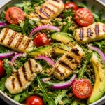 Delicious Grilled Halloumi Salad with fresh vegetables and zesty dressing