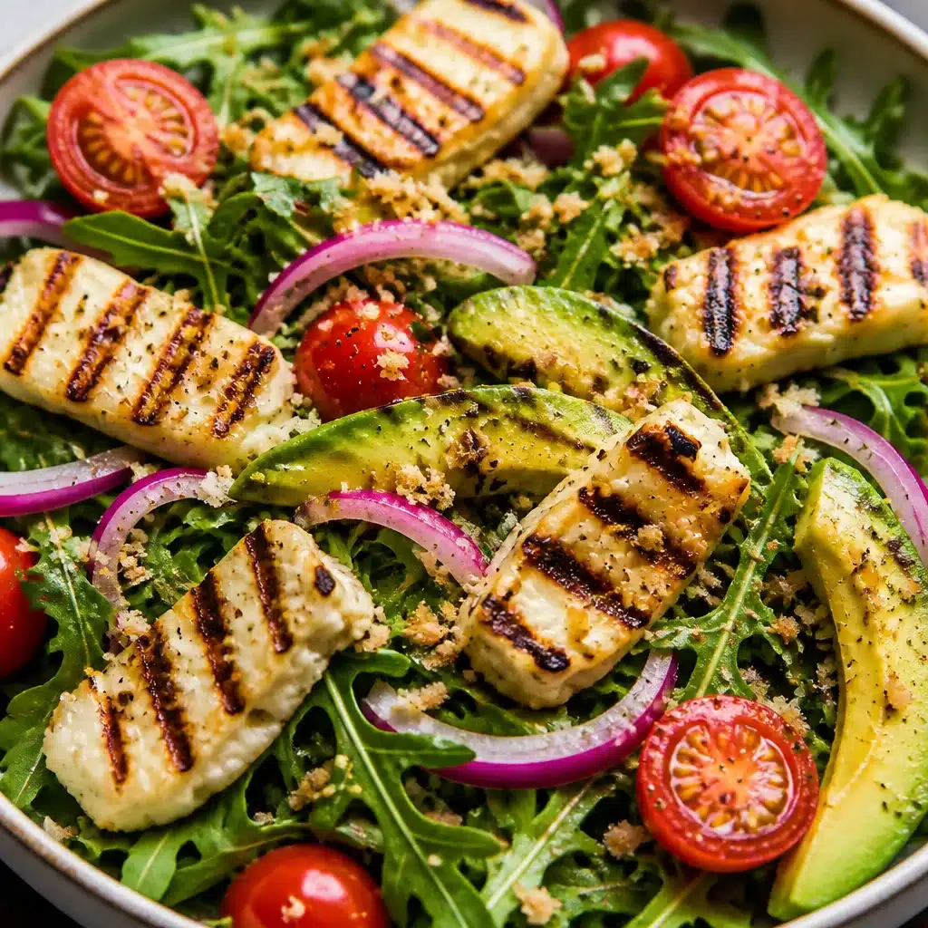 Delicious Grilled Halloumi Salad with fresh vegetables and zesty dressing