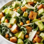 Kale Caesar Salad with creamy dressing and garlic croutons