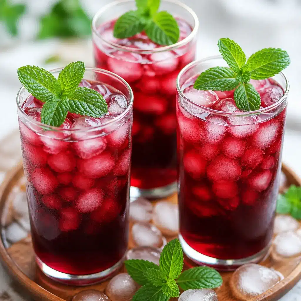 A glass of Agua Fresca Jamaica, iced hibiscus tea with vibrant red color and refreshing taste.