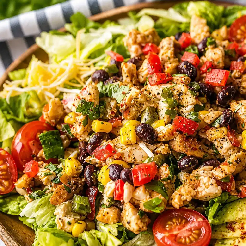 Colorful Southwest Chicken Salad with black beans, corn, and a zesty dressing.