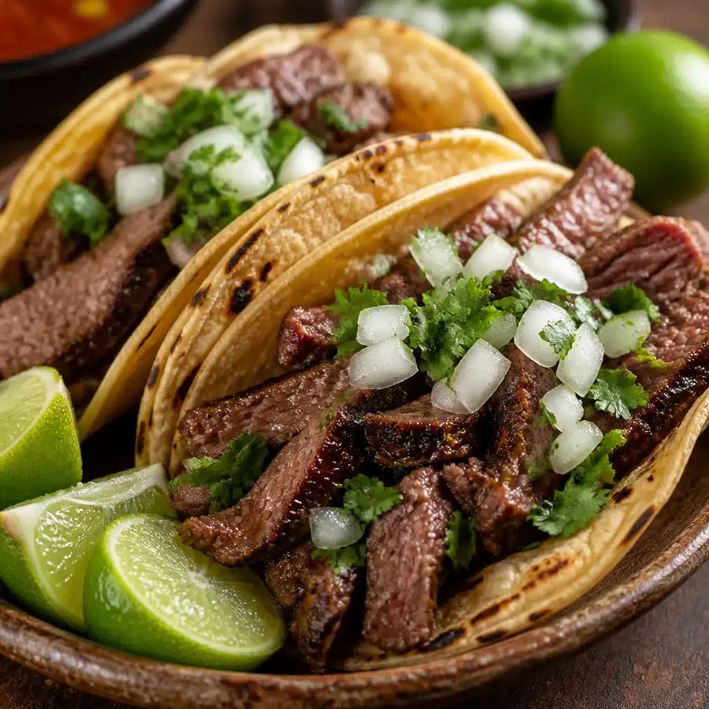 Delicious carne asada tacos filled with marinated grilled steak and fresh toppings.