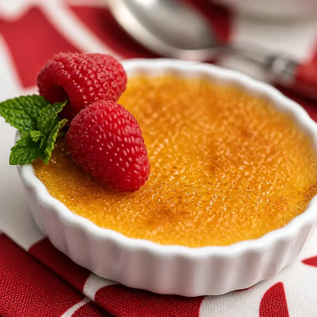 Classic Creme Brulee dessert with creamy custard and caramelized sugar topping.