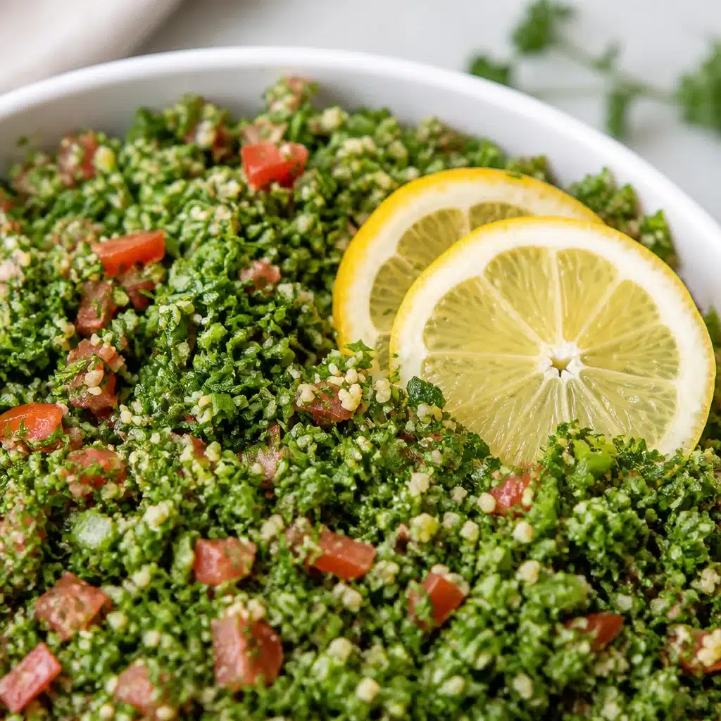 Bowl of authentic Lebanese Tabbouleh salad with parsley, tomatoes, and bulgur wheat.