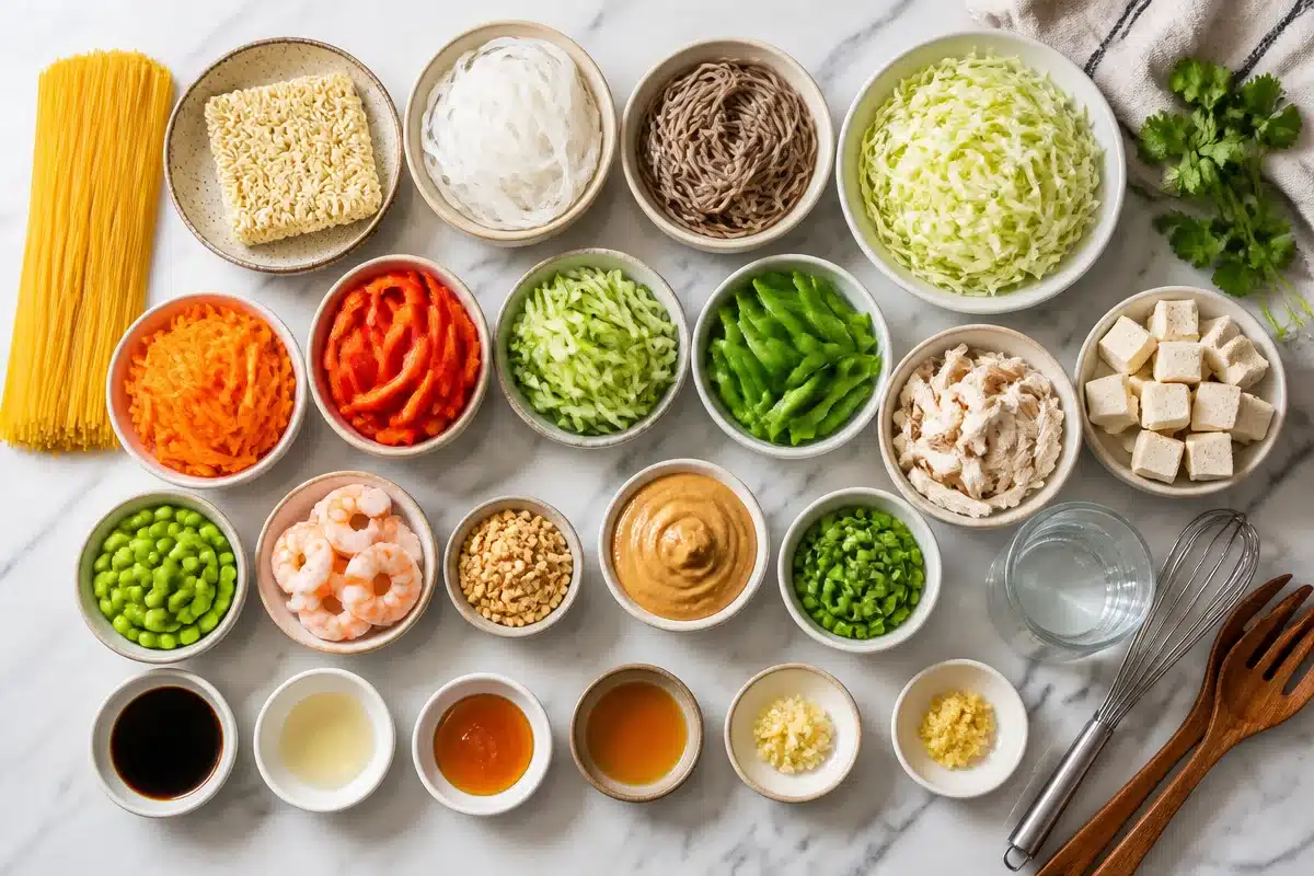 Zesty Asian Noodle Salad With Crunchy Veggies & Peanut Sauce