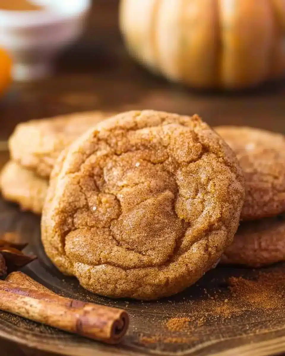 Freshly baked pumpkin spice cookies on a wooden table