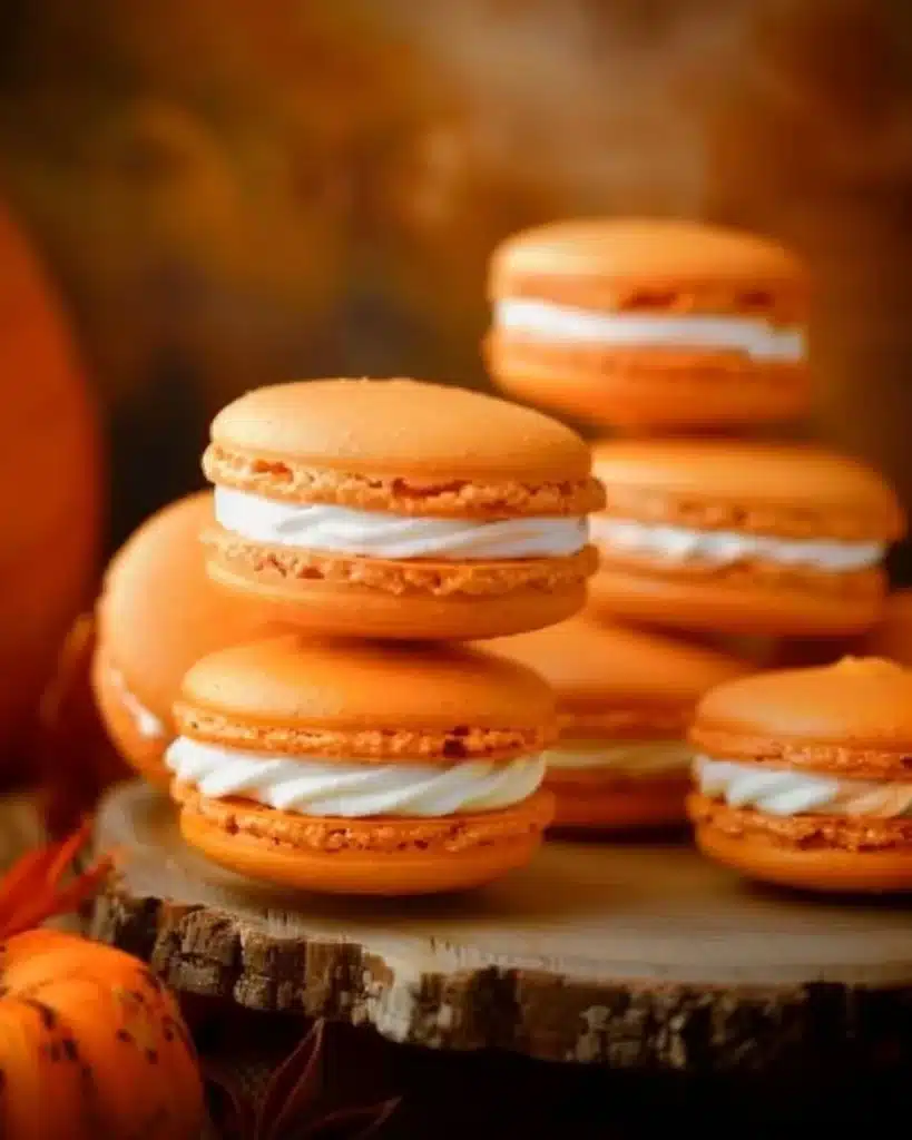 Delicious Pumpkin Spice Macarons on a decorative plate