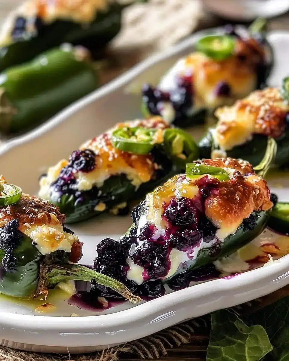 Blueberry Brie Jalapeño Poppers on a platter, a tasty appetizer