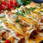 Delicious Cheese Chicken Enchiladas served on a plate with toppings