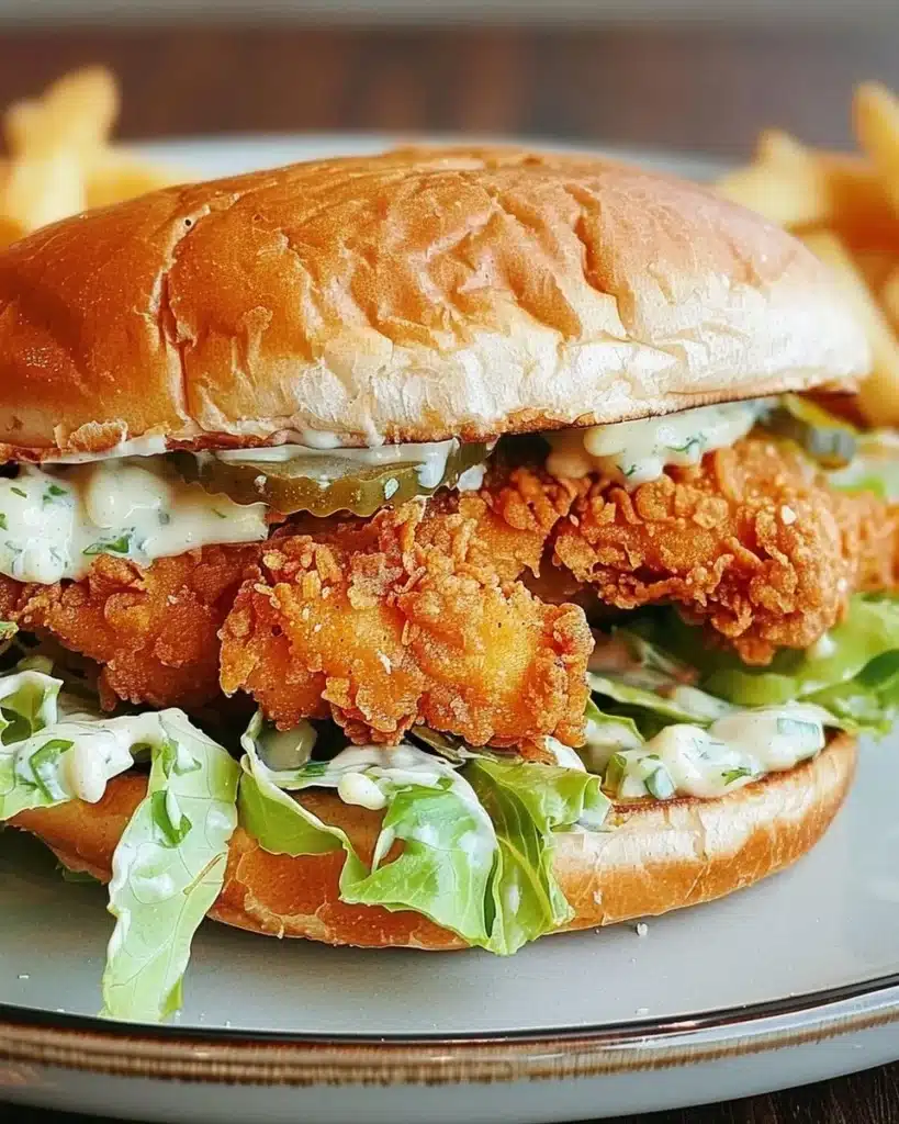 Crispy Chicken Caesar Sandwich with lettuce, chicken, and Caesar dressing