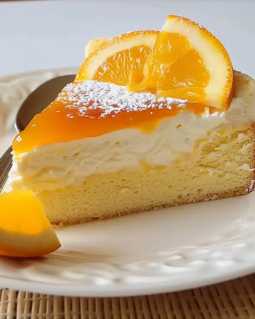 Delicious Orange Sour Cream Cake topped with orange zest and icing.