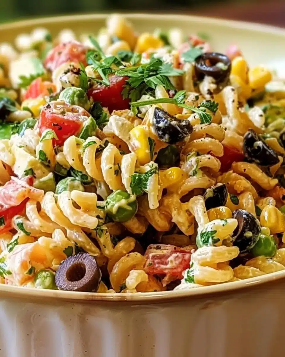 Delicious Southwestern Pasta Salad with vibrant ingredients and flavors