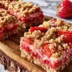 Homemade Strawberry Crunch Bars topped with crunchy layers