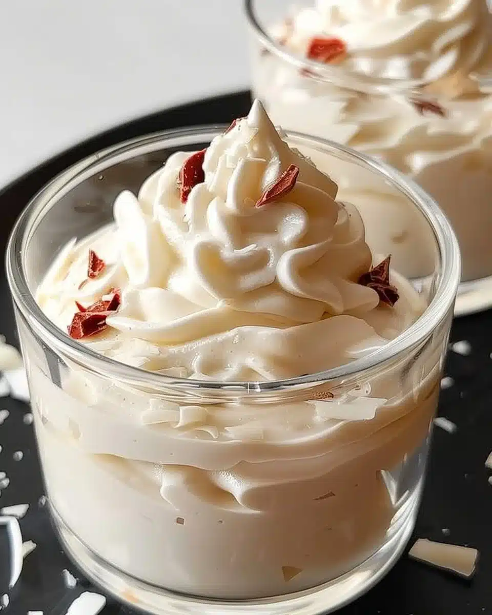 Delicious vanilla white chocolate mousse topped with fresh berries.
